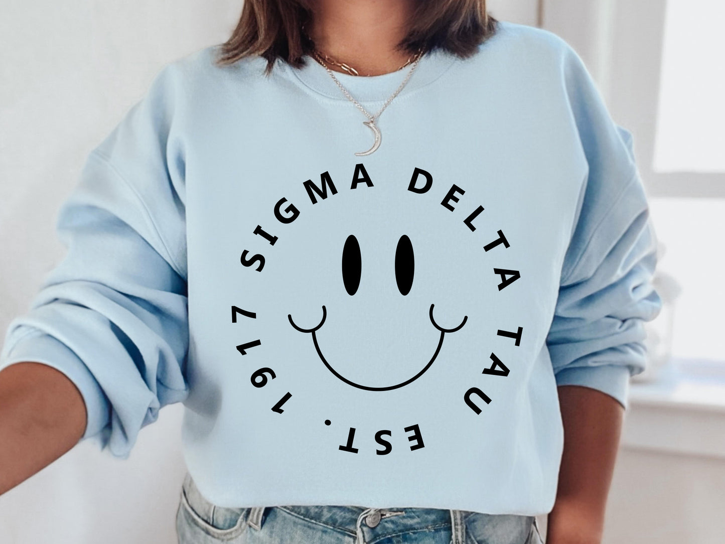 Sigma Delta Tau Smiley Face Halo Sorority Sweatshirt _ 2520g