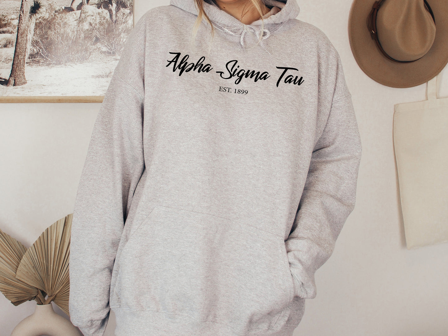 Alpha Sigma Tau Black Flowy Sorority Hoodie _ 84g
