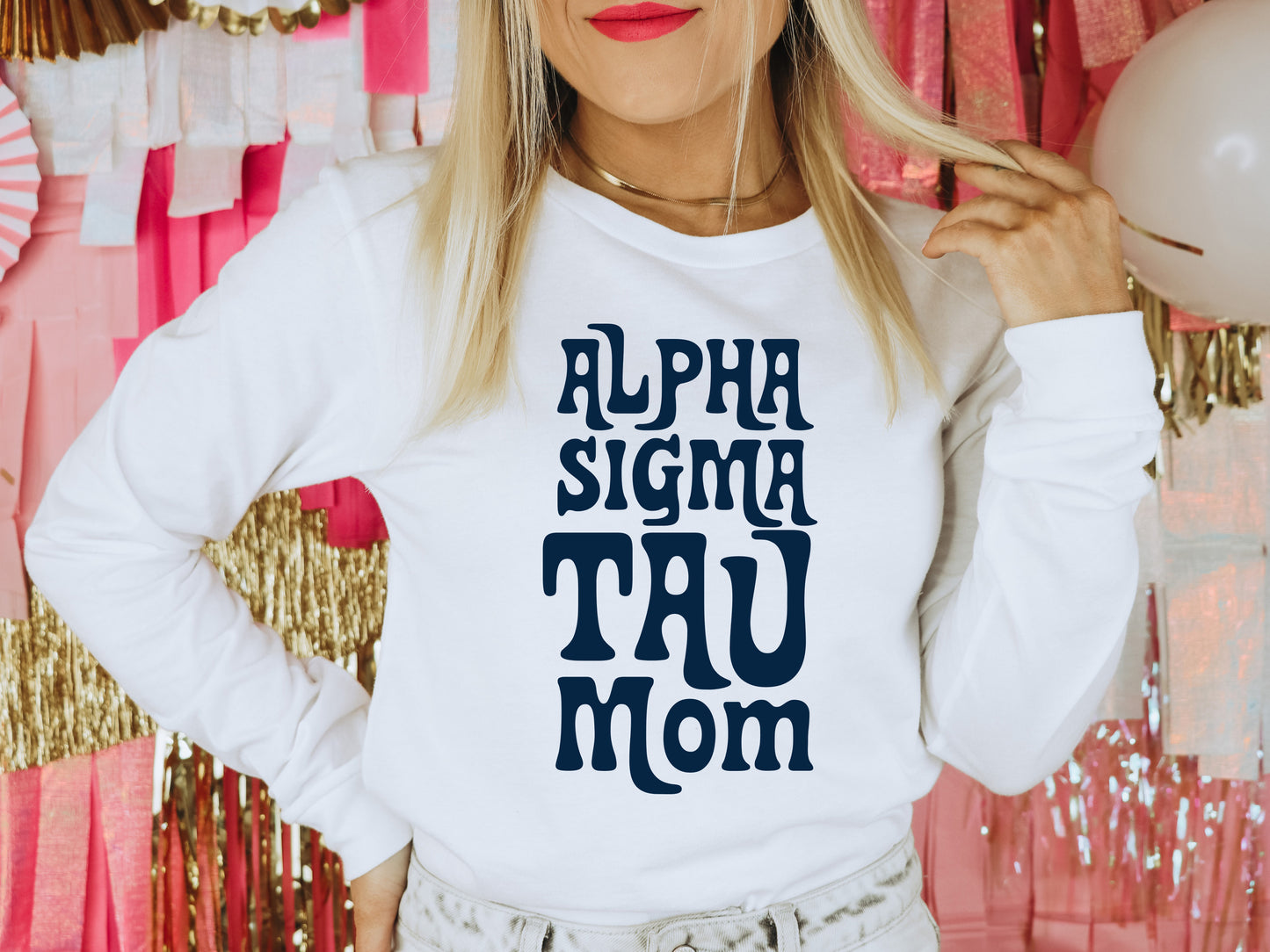 Alpha Sigma Tau Got it from my Mom Sorority Long Sleeve T-shirt _ 3078g