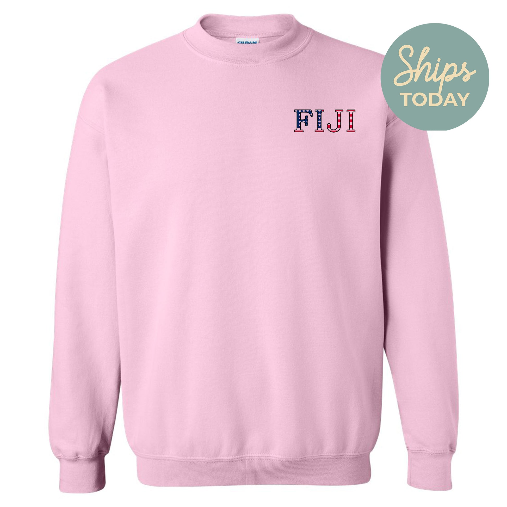 a pink sweatshirt with the words fiji printed on it