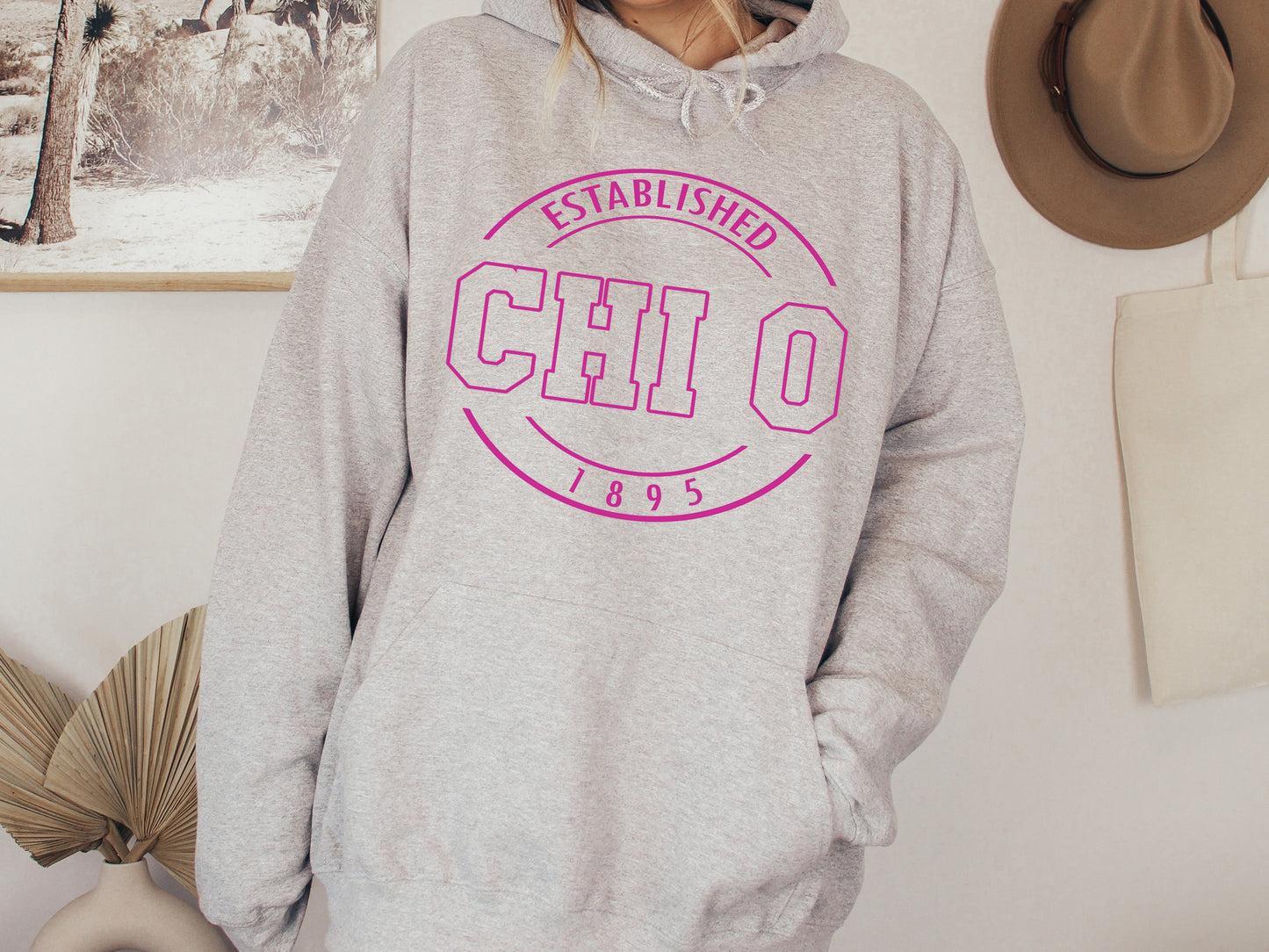 Chi Omega Pink Stamp Sorority Hoodie _ 60g