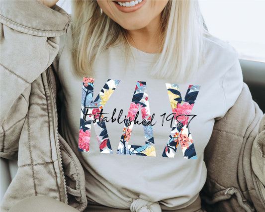 Kappa Delta Chi Floral Block Sorority T-shirt _ 3515g
