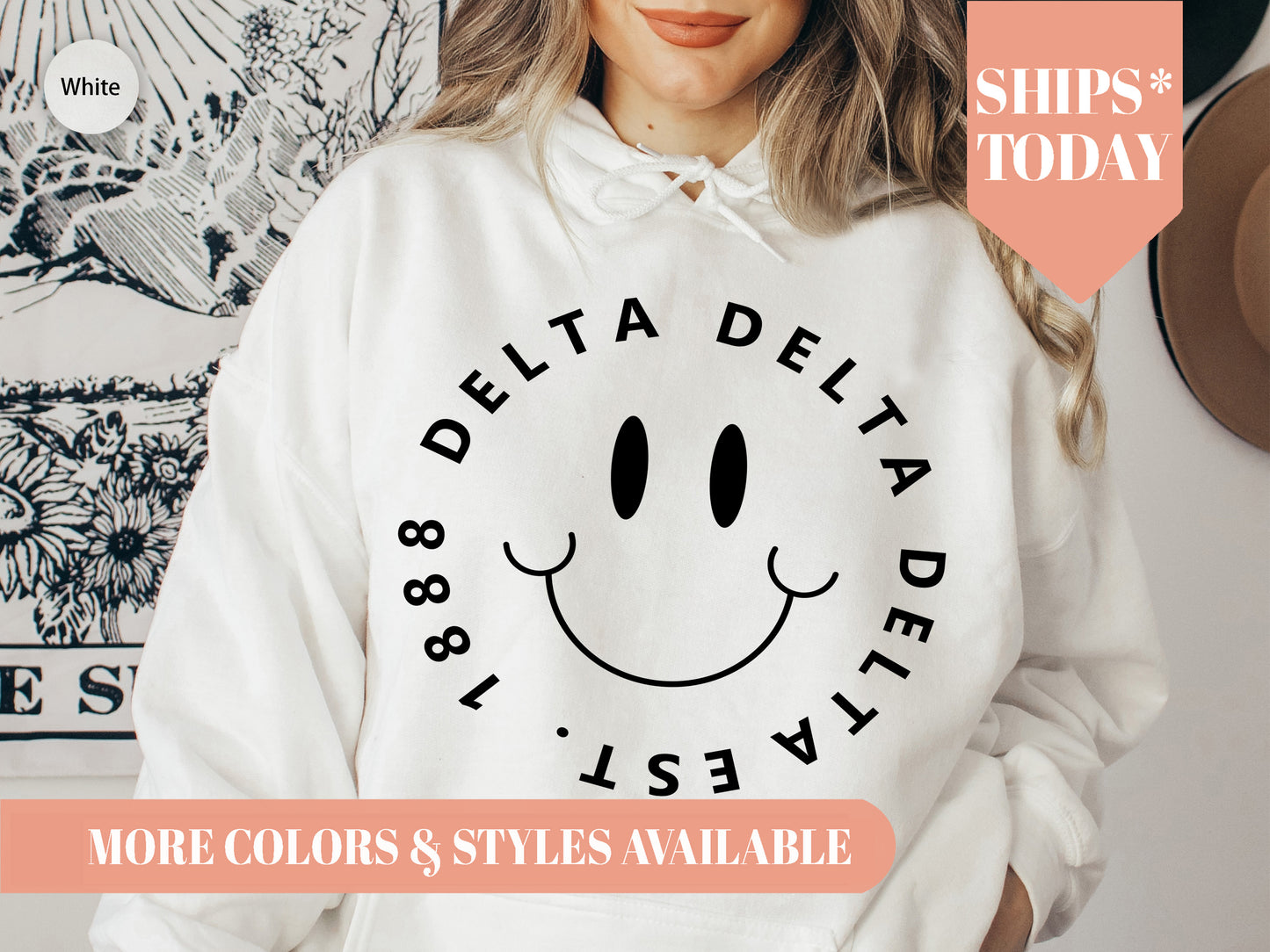 Delta Delta Delta Smiley Face Halo Sorority Hoodie _ 2509g