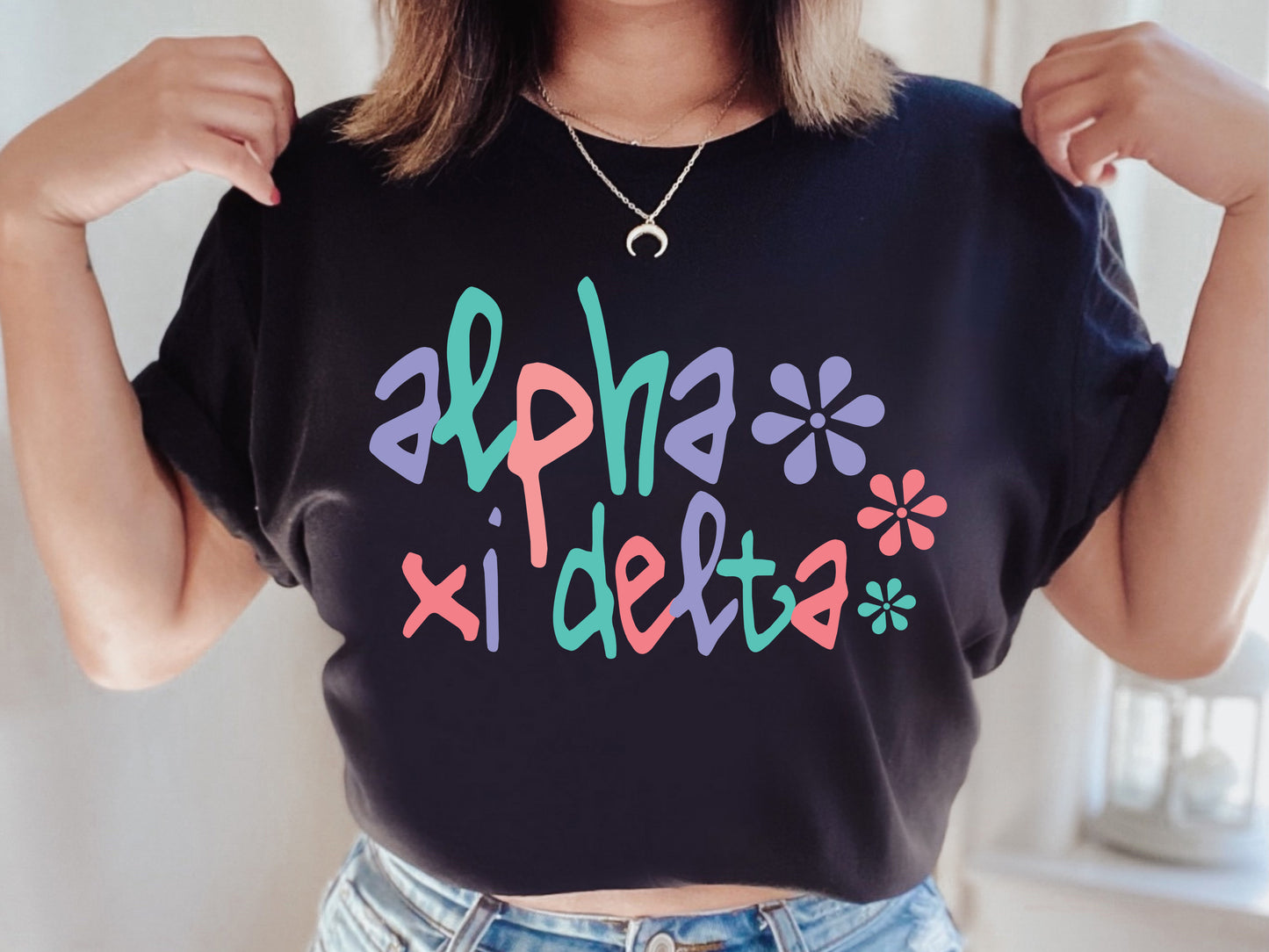 Alpha Xi Delta Colorful Floral Sorority T-shirt _ 2611g