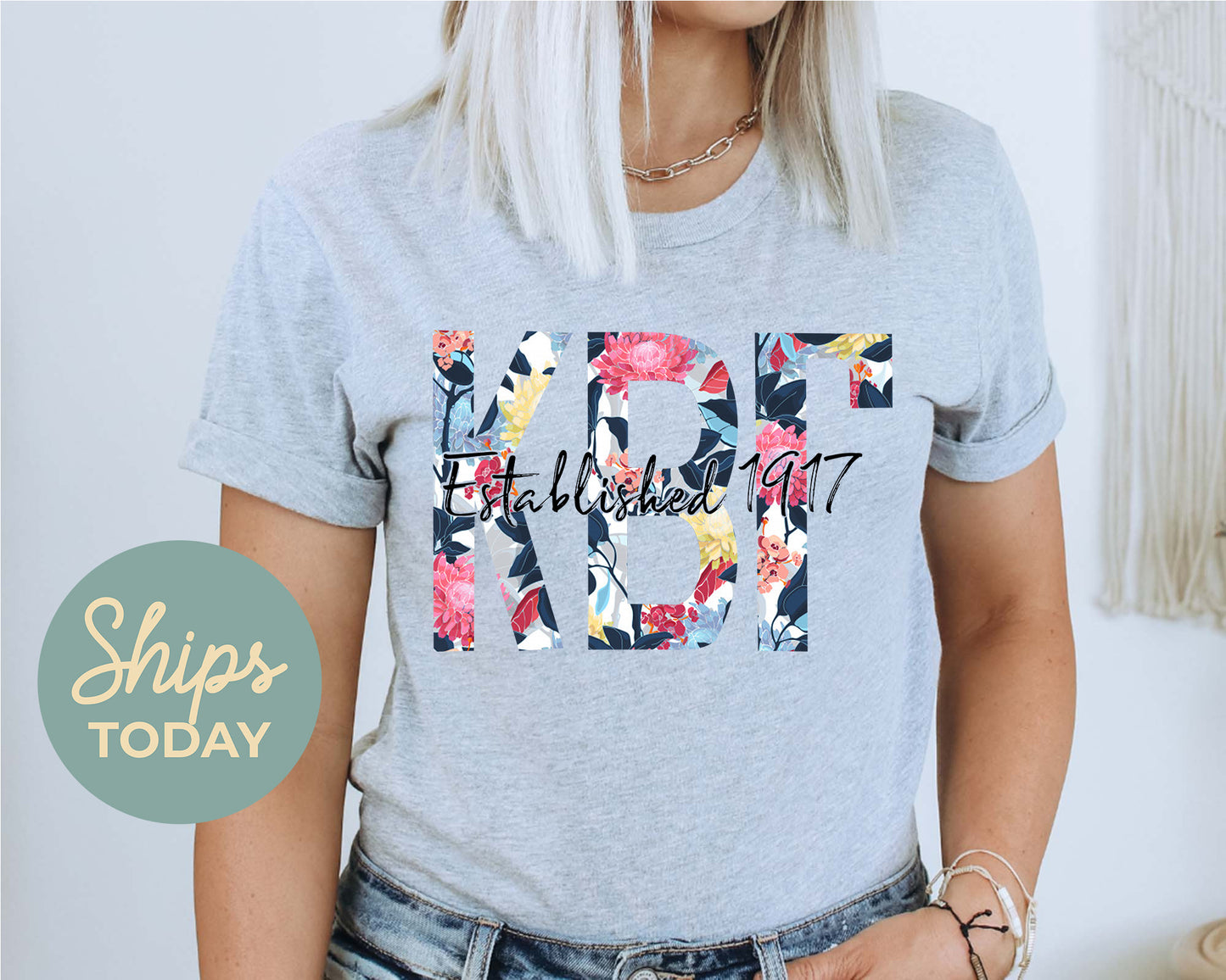 Kappa Beta Gamma Floral Block Sorority T-shirt _ 3514g