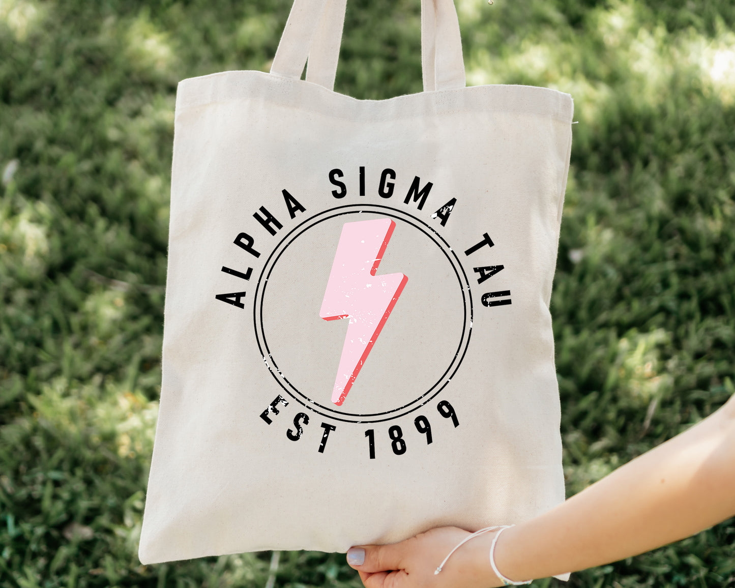 Alpha Sigma Tau Pinkish Strike Sorority Tote Bag _ 34367g