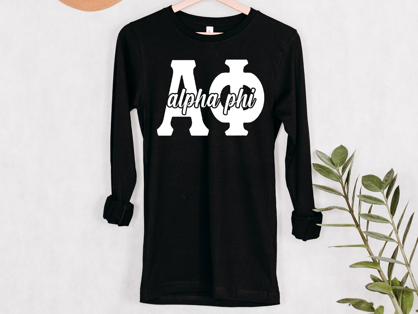 Alpha Phi Sliced White Letters Sorority Long Sleeve T-shirt _ 2243g