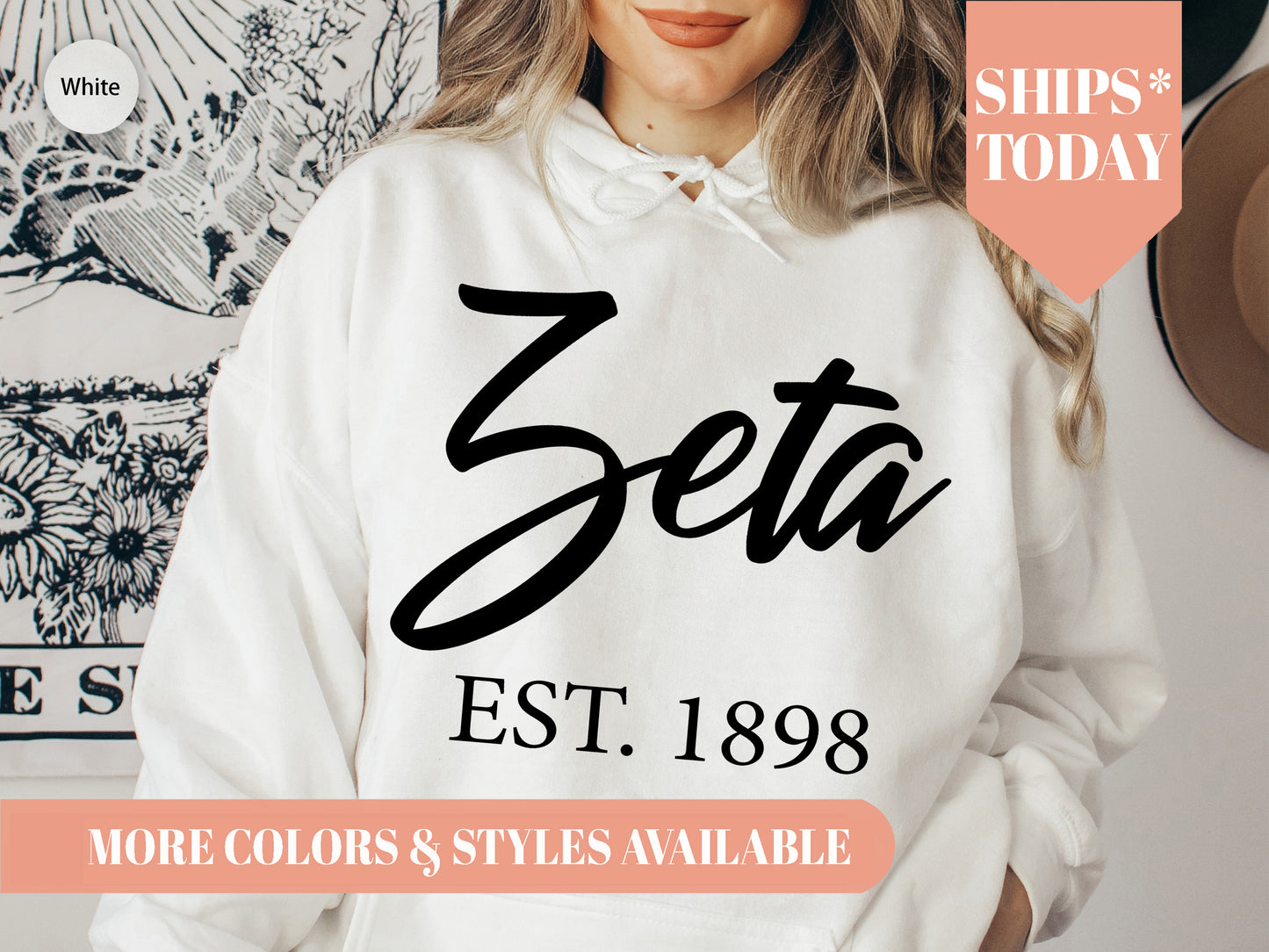 Zeta Tau Alpha Black Flowy Sorority Hoodie _ 102g