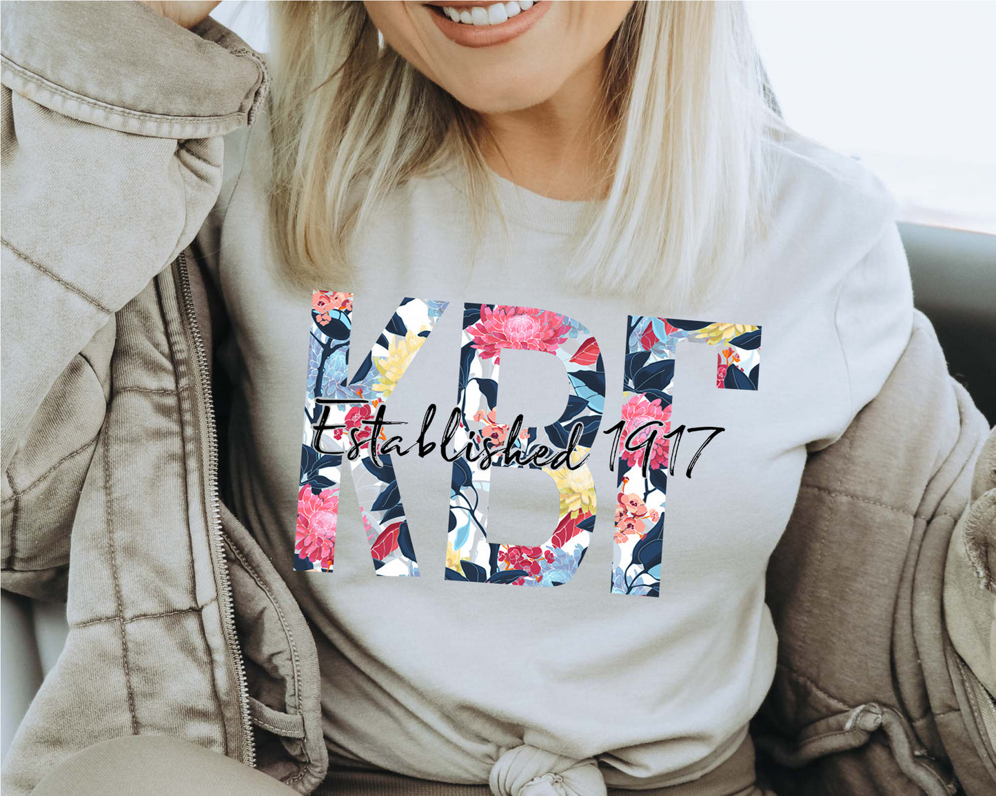 Kappa Beta Gamma Floral Block Sorority T-shirt _ 3514g