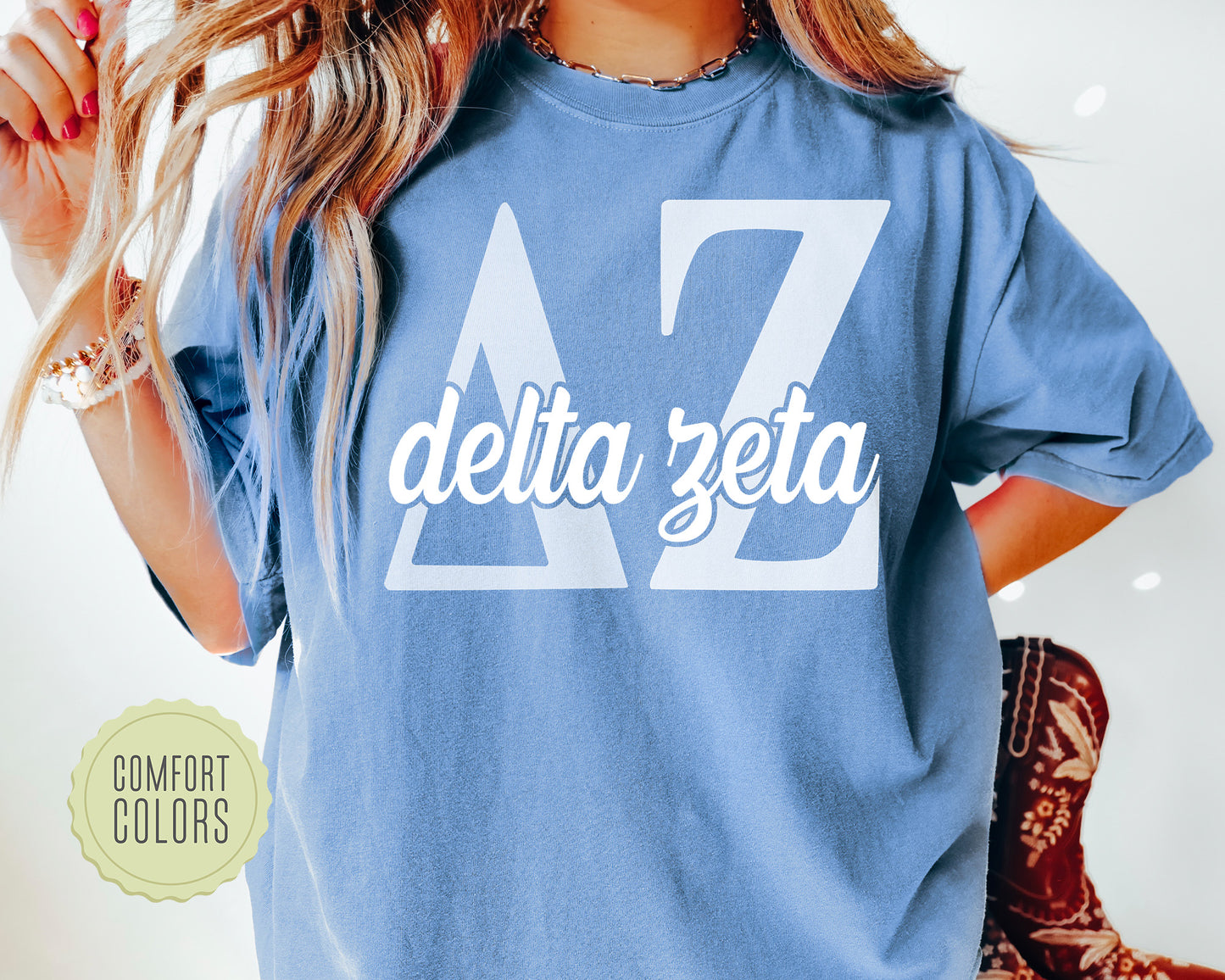 Delta Zeta Sliced White Letters Comfort Colors Sorority T-shirt _ 2251g
