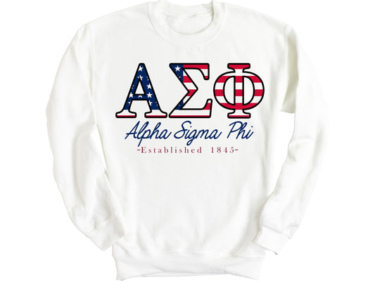 Alpha Sigma Phi American Flag Letters Fraternity Sweatshirt _ 1157g