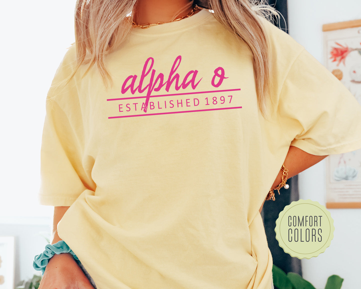 Alpha Omicron Pi All Pink Comfort Colors Sorority T-shirt _ 756g