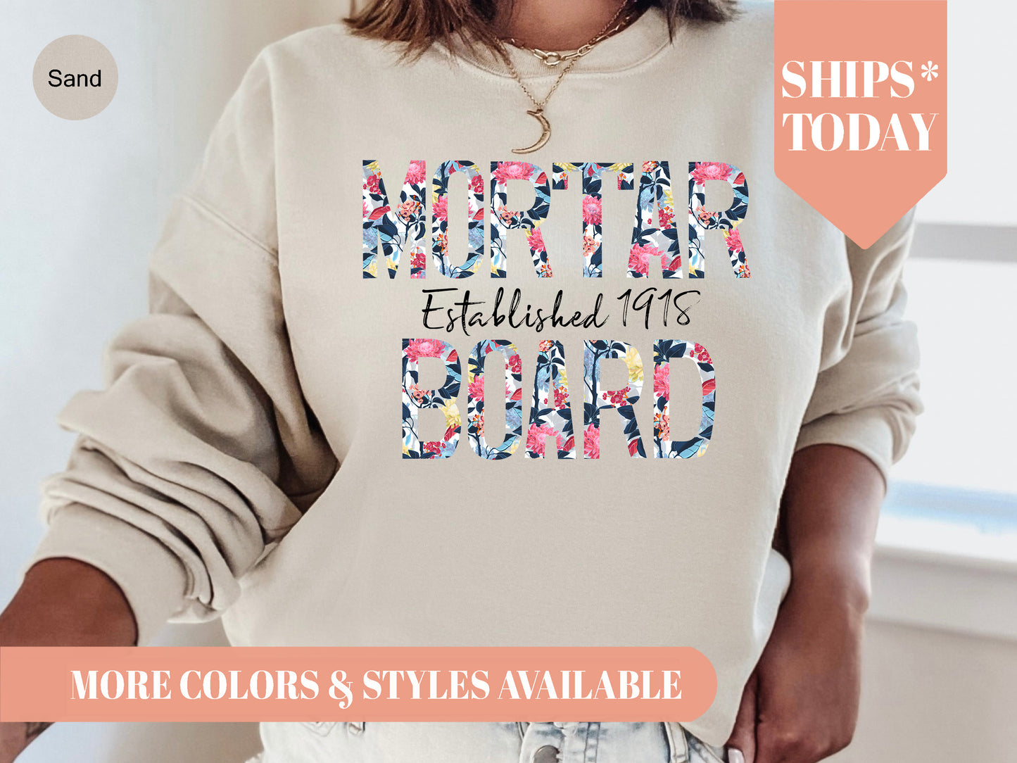 Mortar Board Floral Block Sorority Sweatshirt _ 3516g