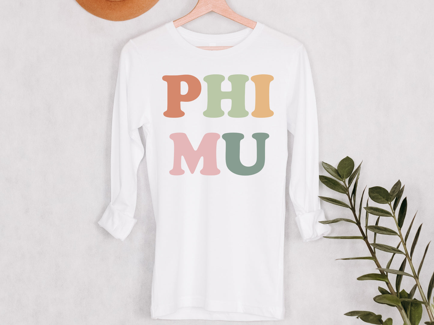 Phi Mu Bright and Proud Sorority Long Sleeve T-shirt | Phi Mu Merch _ 432g