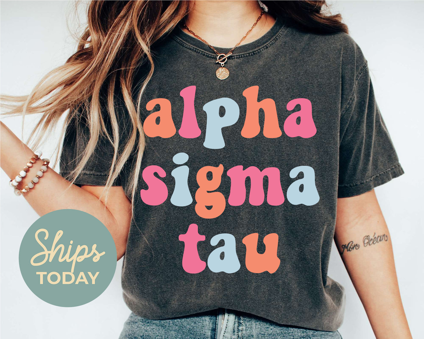 Alpha Sigma Tau Vividly Vibrant Sorority T-shirt _ 3156g