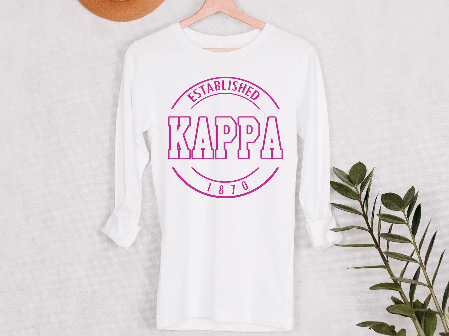 Kappa Kappa Gamma Pink Stamp Sorority Long Sleeve T-shirt _ 68g