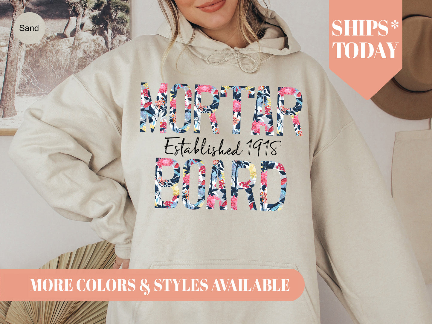 Mortar Board Floral Block Sorority Hoodie _ 3516g