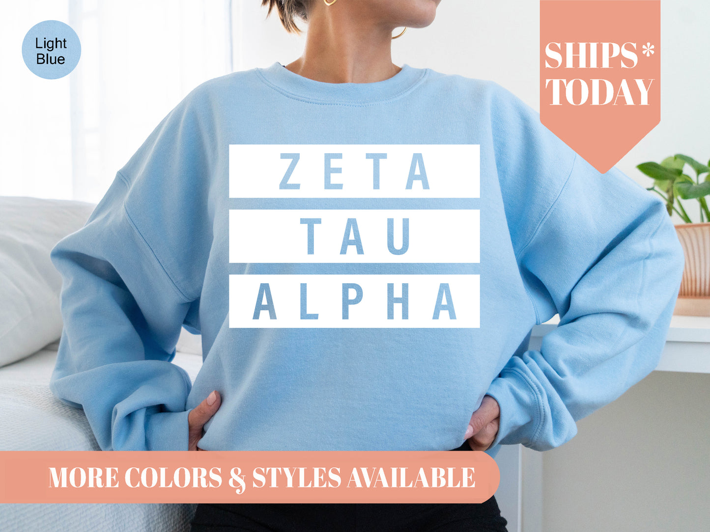 Zeta Tau Alpha Faded White Box Sorority Sweatshirt _ 3358g