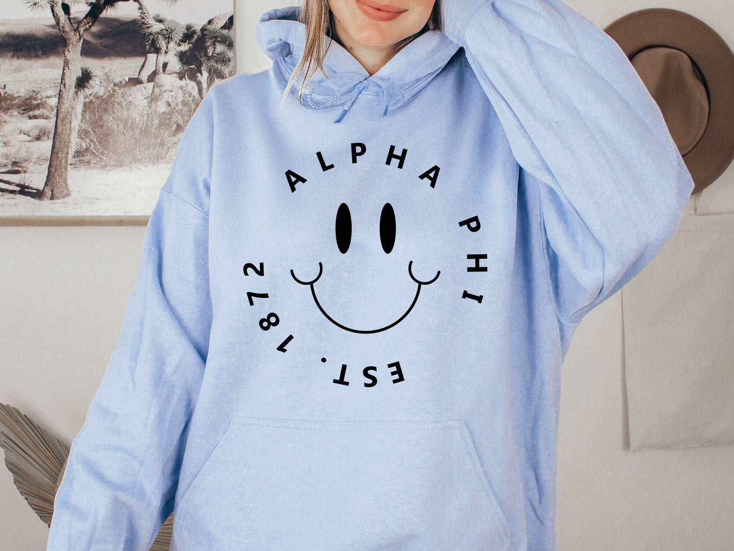 Alpha Phi Smiley Face Halo Sorority Hoodie _ 2504g