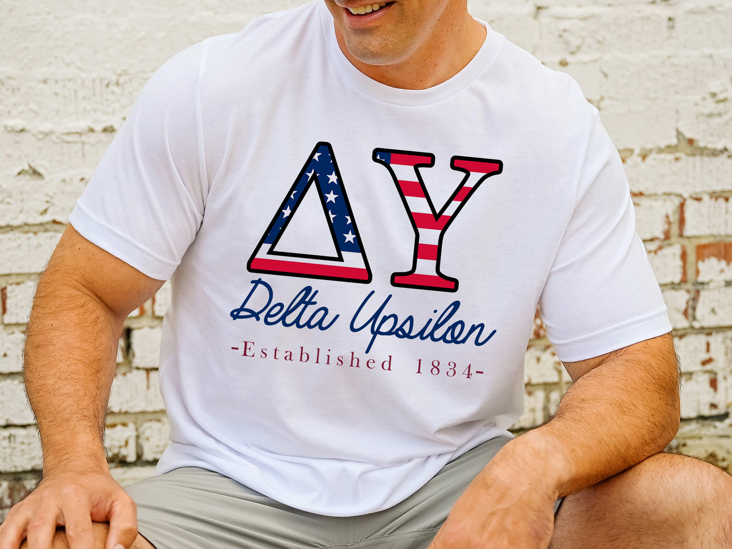 Delta Upsilon American Flag Letters Fraternity T-shirt _ 1164g
