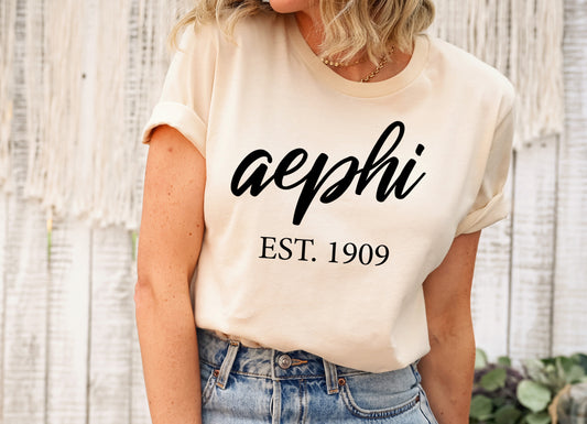 Alpha Epsilon Phi Black Flowy Sorority T-shirt _ 79g