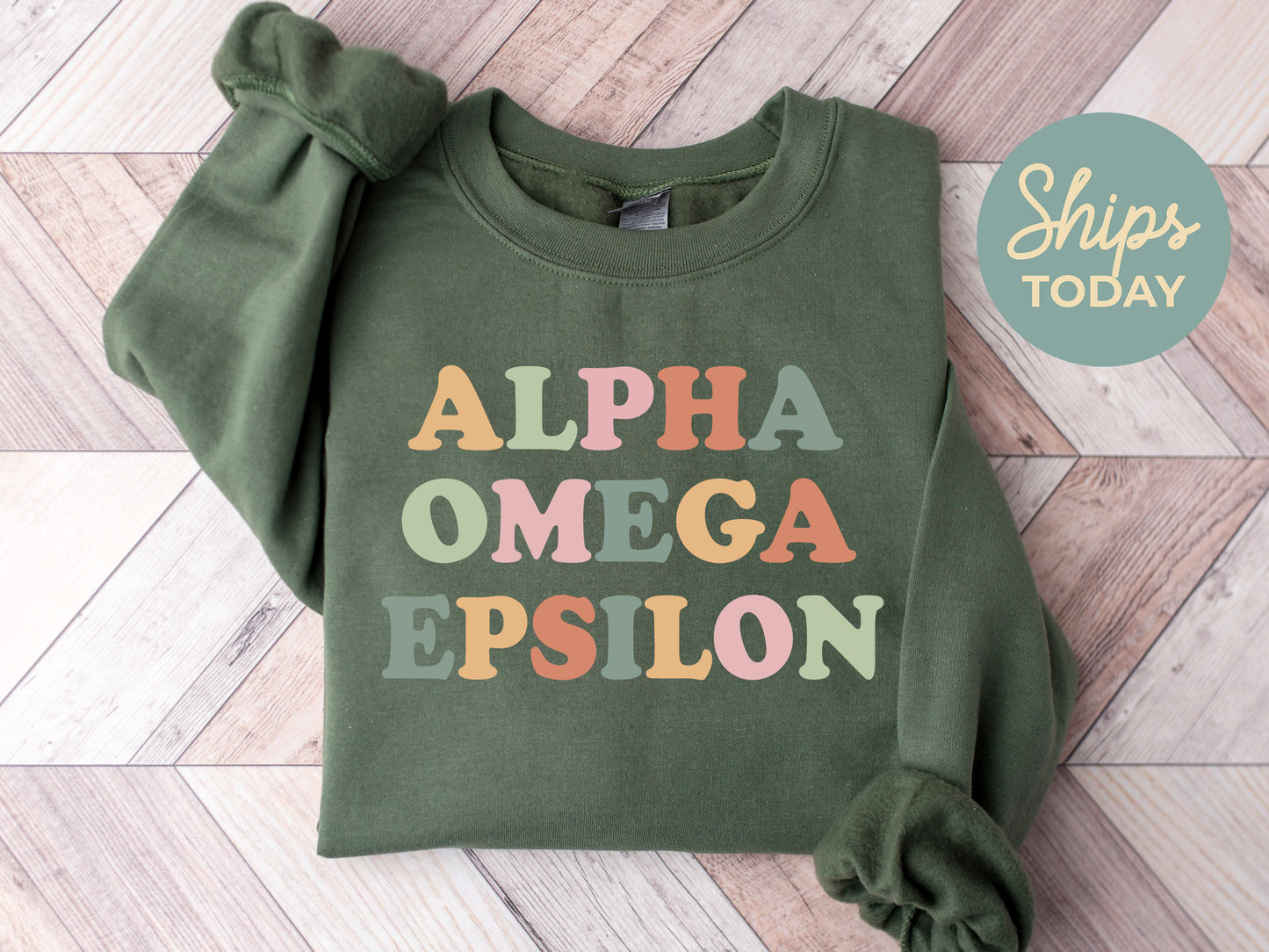 Alpha Omega Epsilon Bright and Colorful Sorority Sweatshirt _ 3468g