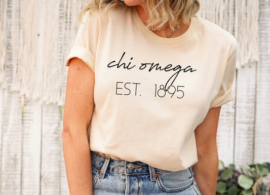 Chi Omega Black Calligraphy Sorority T-shirt _ 2326g