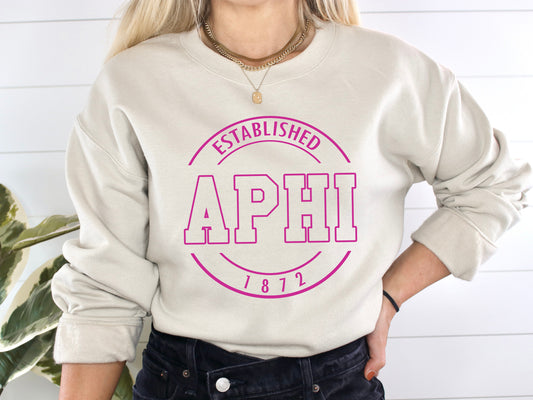 Alpha Phi Pink Stamp Sorority Sweatshirt _ 56g