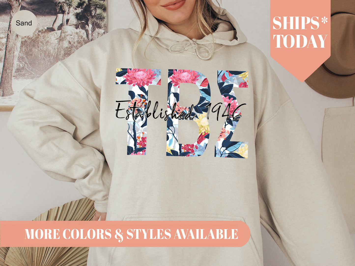 Tau Beta Sigma Floral Block Sorority Hoodie _ 3522g