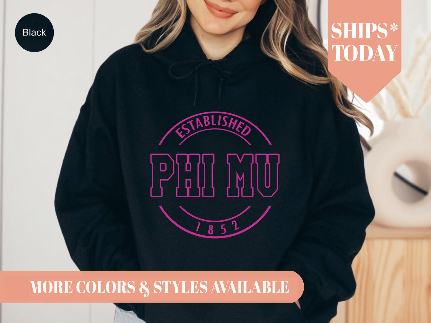 Phi Mu Pink Stamp Sorority Hoodie _ 69g