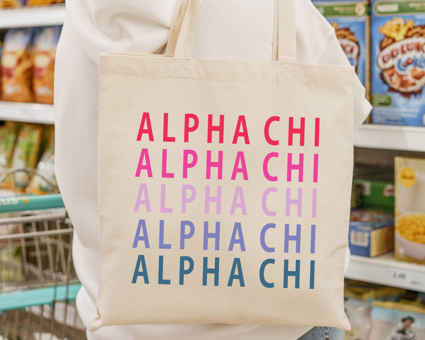 Alpha Chi Omega Bright and Stacked Sorority Tote Bag _ 34386g