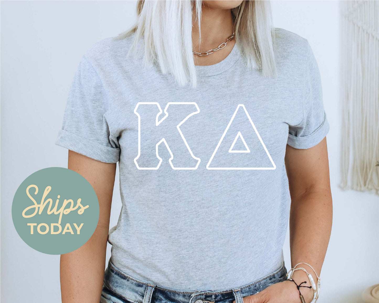 Kappa Delta White Letter Outline Sorority T-shirt _ 30807g