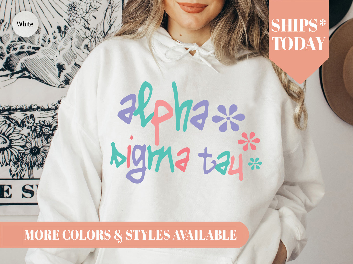 Alpha Sigma Tau Colorful Floral Sorority Hoodie _ 2610g