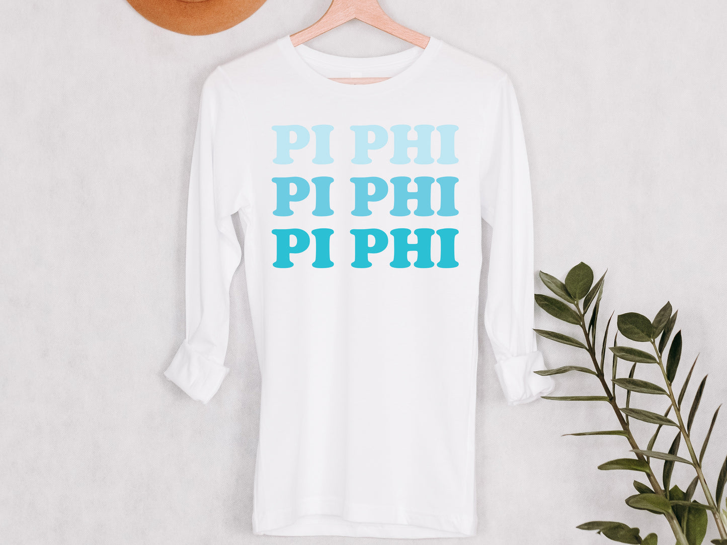 Pi Beta Phi Touch of Blue Sorority Long Sleeve T-shirt _ 2597g