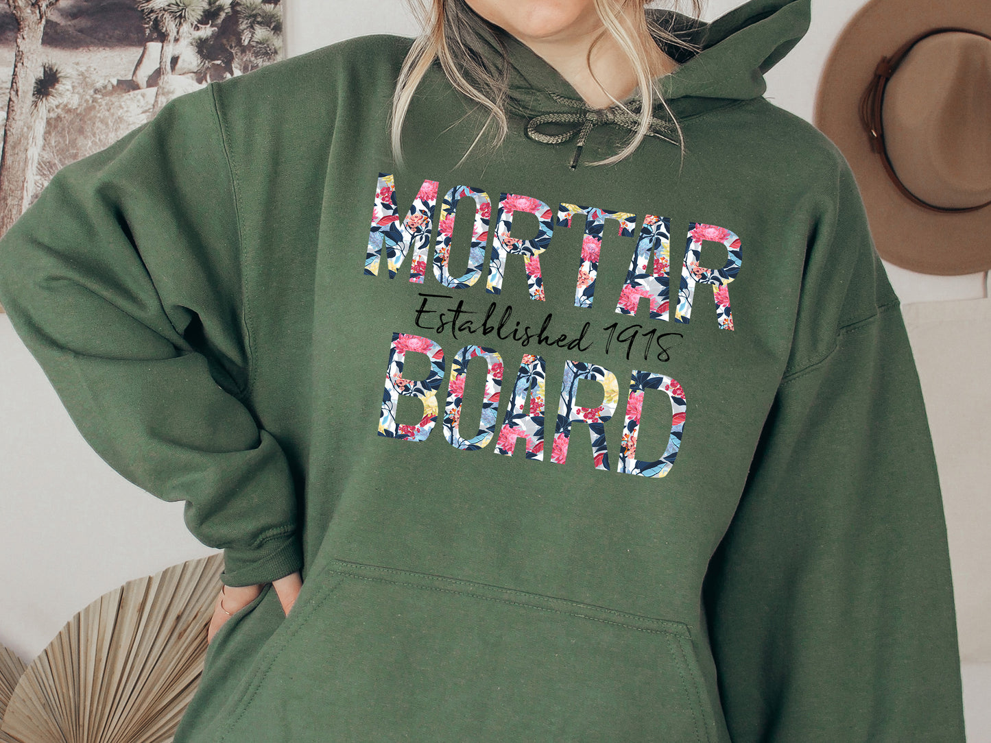 Mortar Board Floral Block Sorority Hoodie _ 3516g