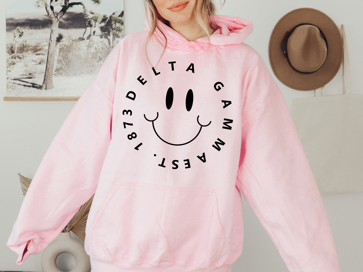 Delta Gamma Smiley Face Halo Sorority Hoodie _ 2510g