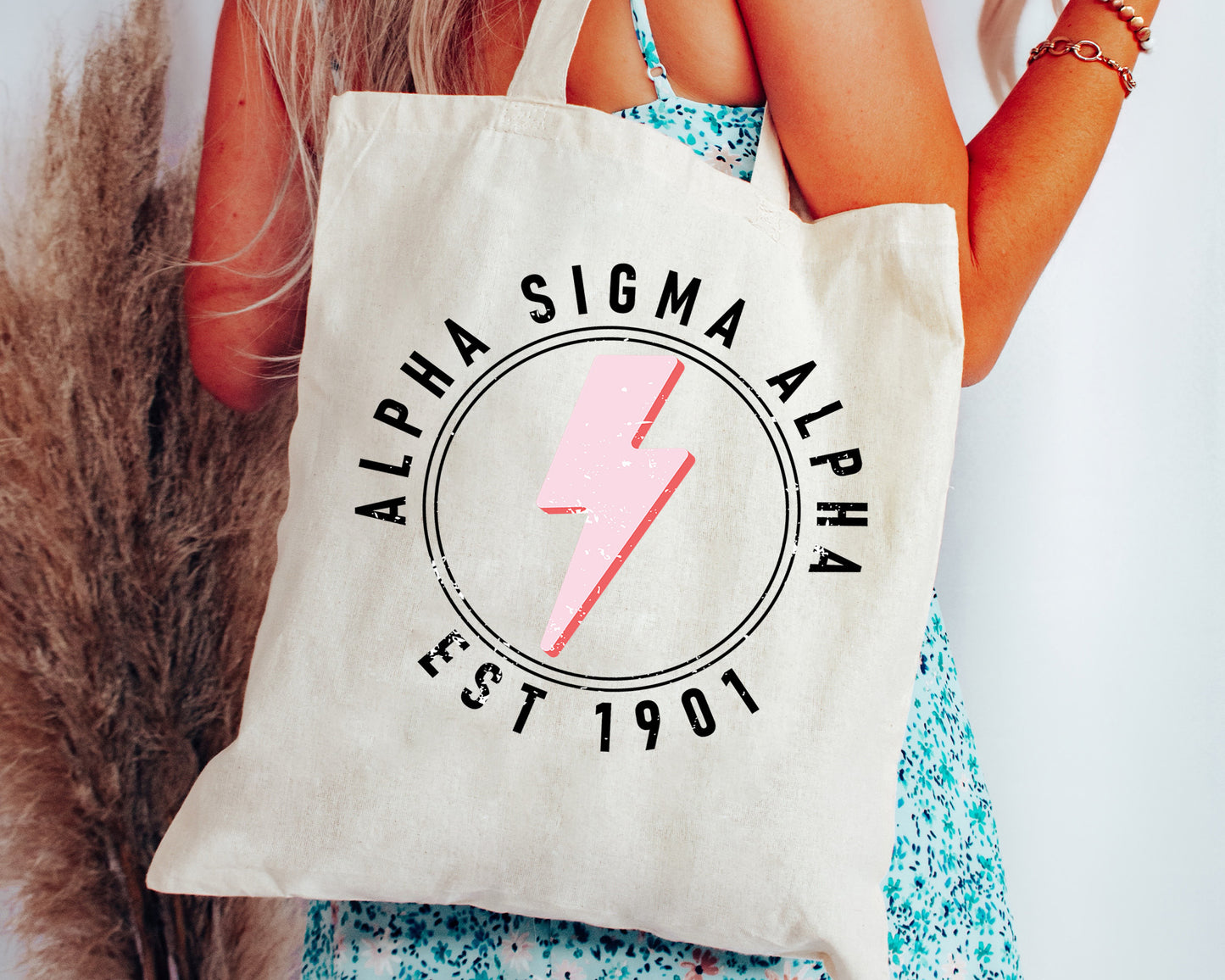 Alpha Sigma Alpha Pinkish Strike Sorority Tote Bag _ 34366g