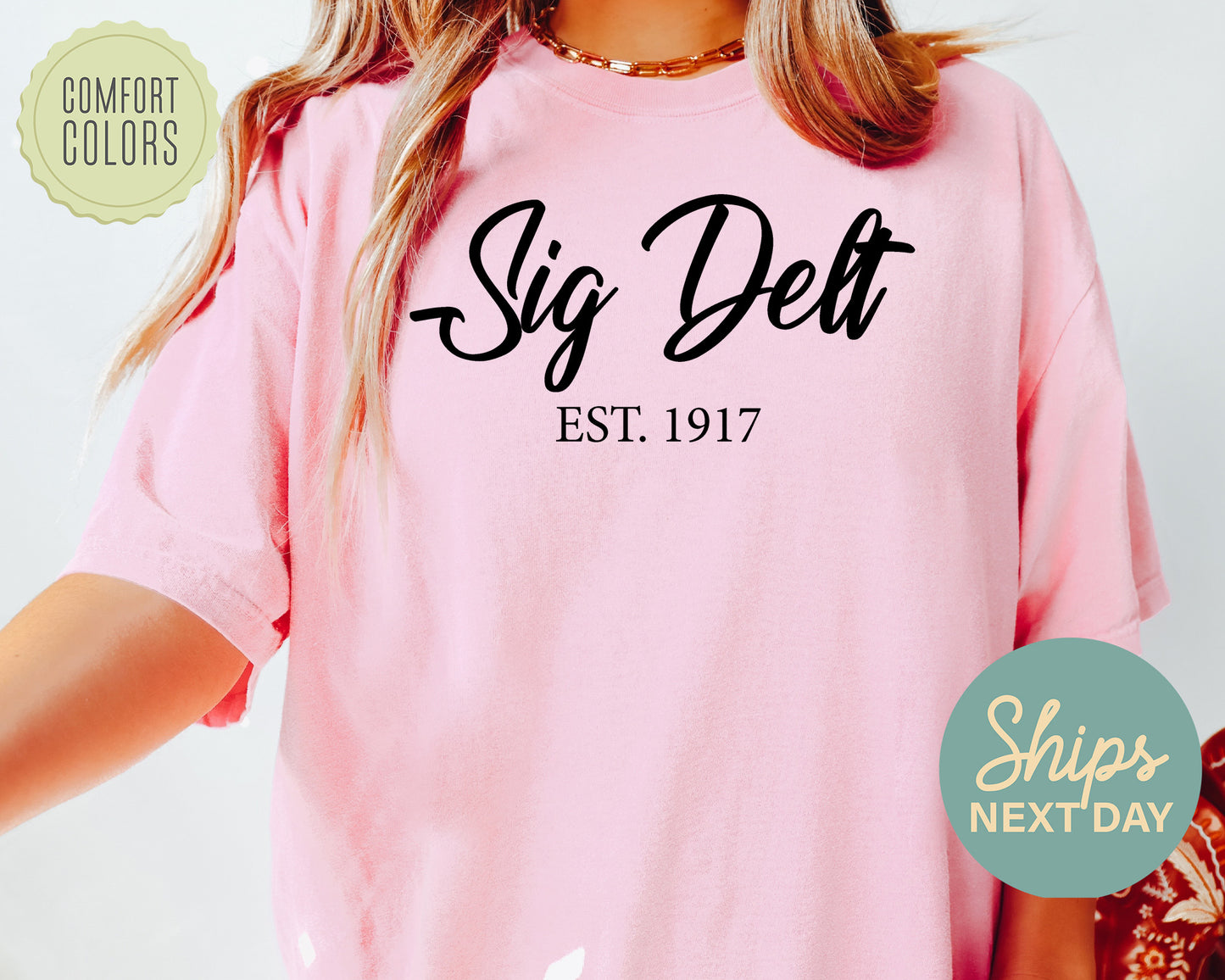 Sigma Delta Tau Black Flowy Comfort Colors Sorority T-shirt _ 98g