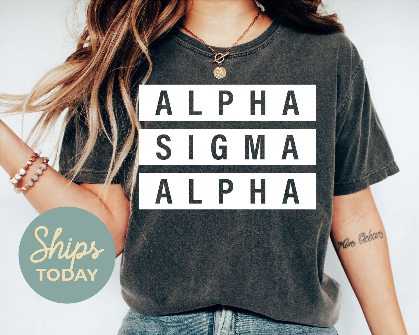 Alpha Sigma Alpha Faded White Box Sorority T-shirt _ 3339g