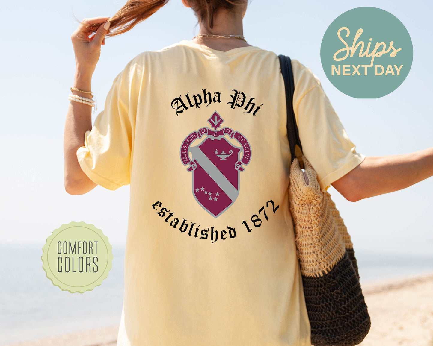 Alpha Phi Old English Crest Comfort Colors Sorority T-shirt _ 32925g