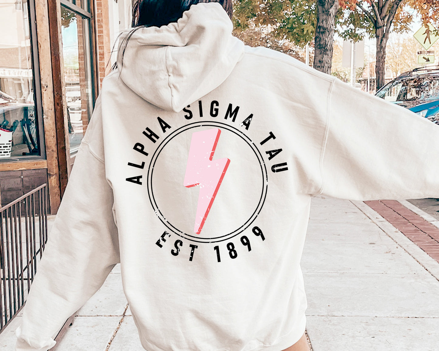 Alpha Sigma Tau Pinkish Strike Sorority Hoodie _ 33109g