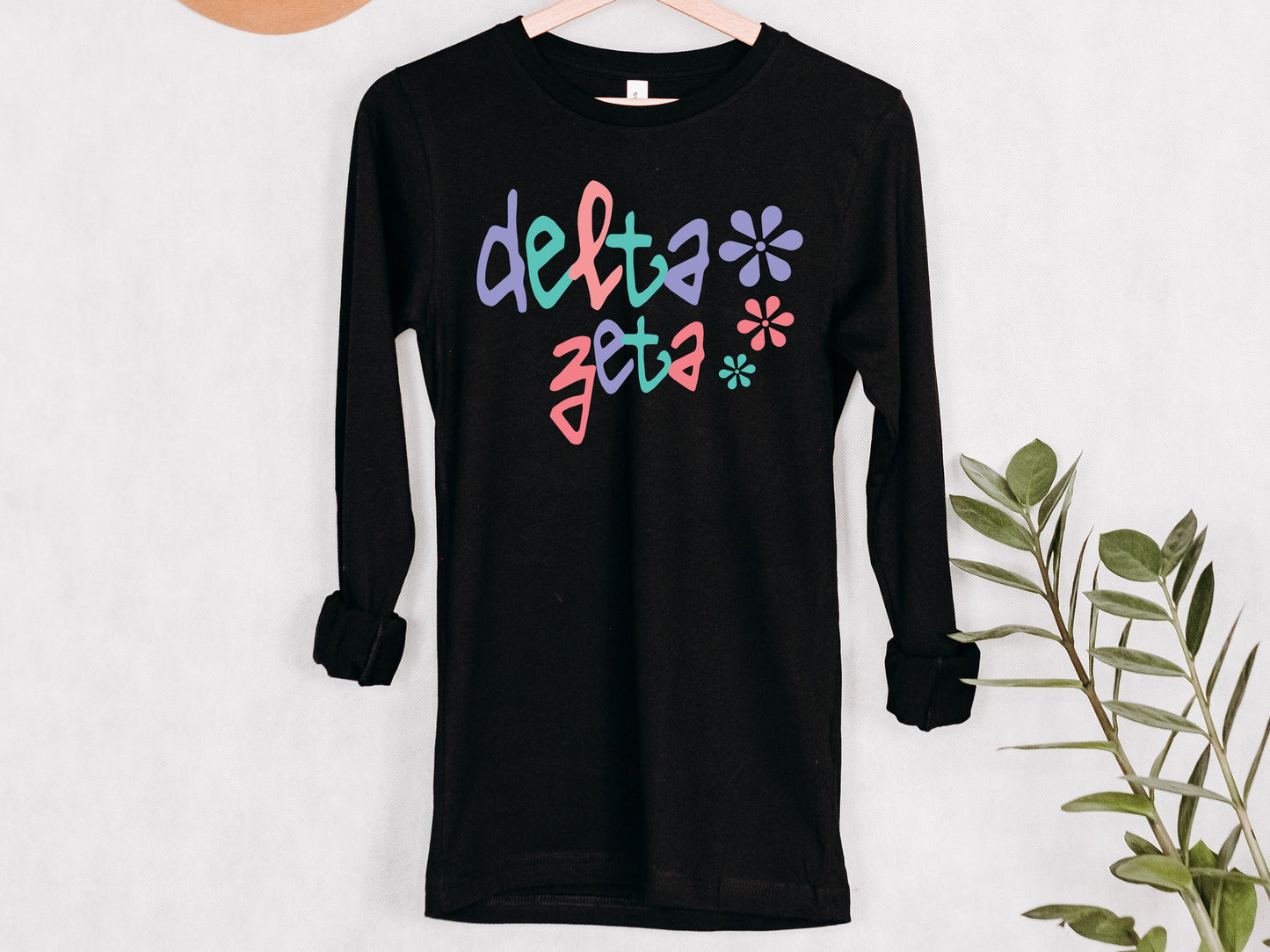 Delta Zeta Colorful Floral Sorority Long Sleeve T-shirt _ 2616g
