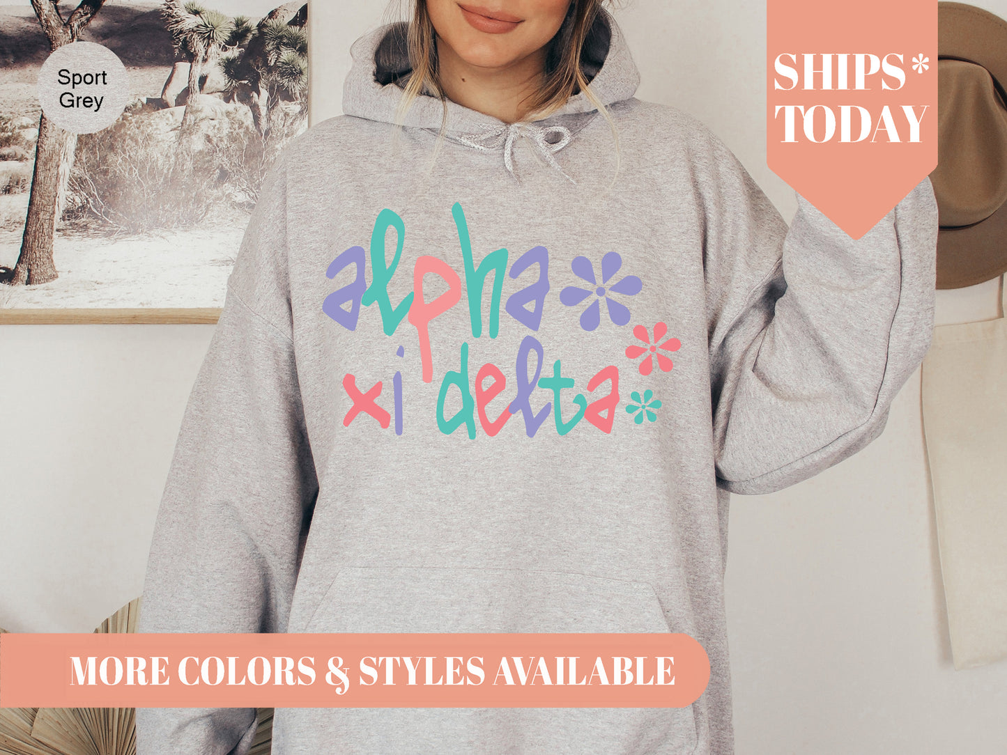 Alpha Xi Delta Colorful Floral Sorority Hoodie _ 2611g