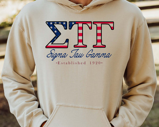 Sigma Tau Gamma American Flag Letters Fraternity Hoodie _ 1179