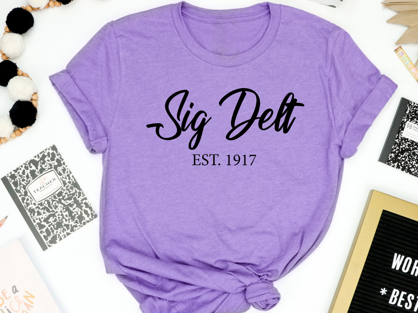 Sigma Delta Tau Black Flowy Sorority T-shirt _ 98g