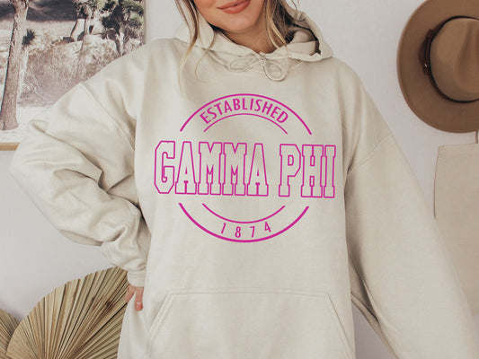 Gamma Phi Beta Pink Stamp Sorority Hoodie _ 65g