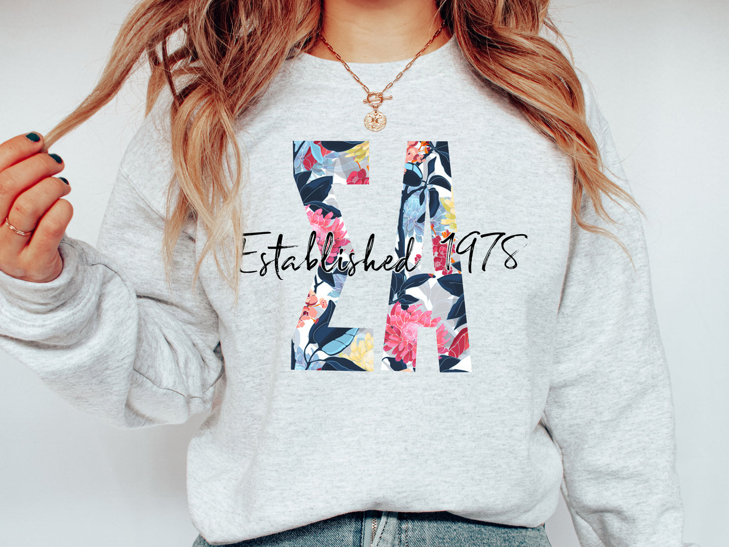 Sigma Alpha Floral Block Sorority Sweatshirt _ 3519g