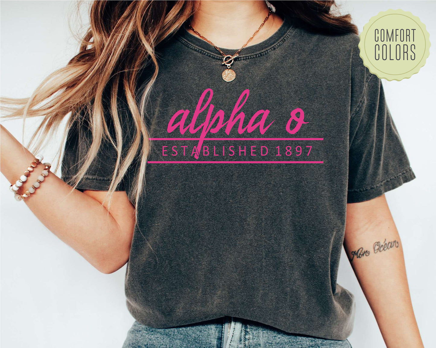 Alpha Omicron Pi All Pink Comfort Colors Sorority T-shirt _ 756g