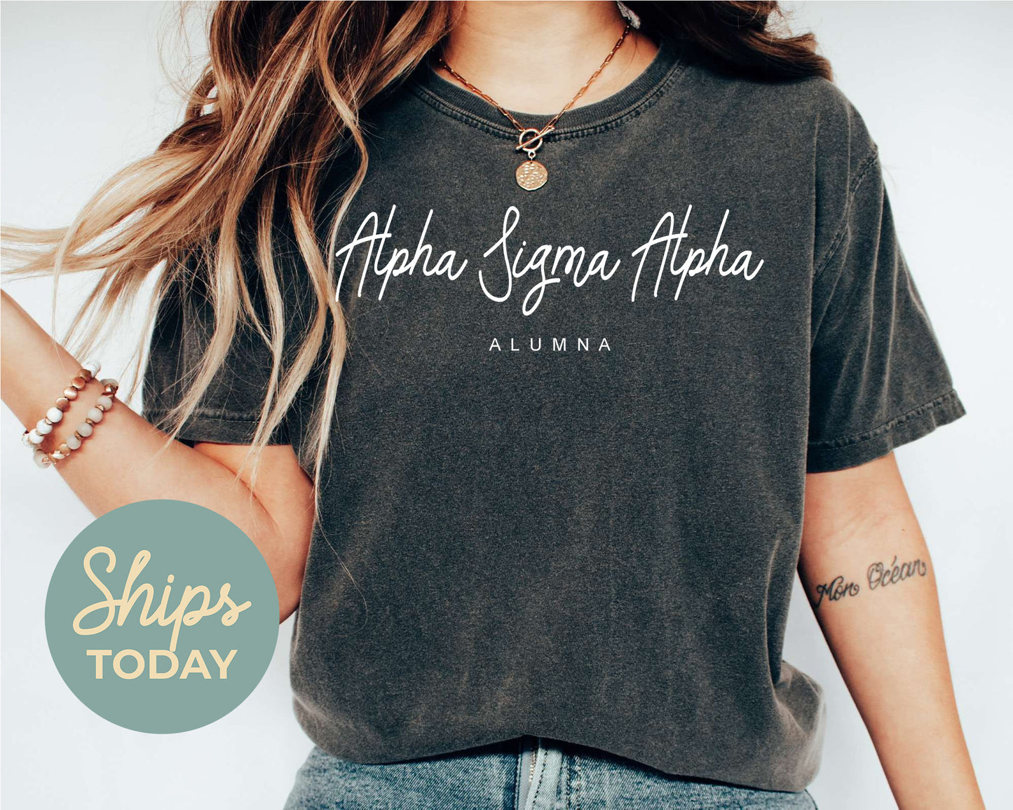 Alpha Sigma Alpha Flashy Alumna Sorority T-shirt _ 2531g