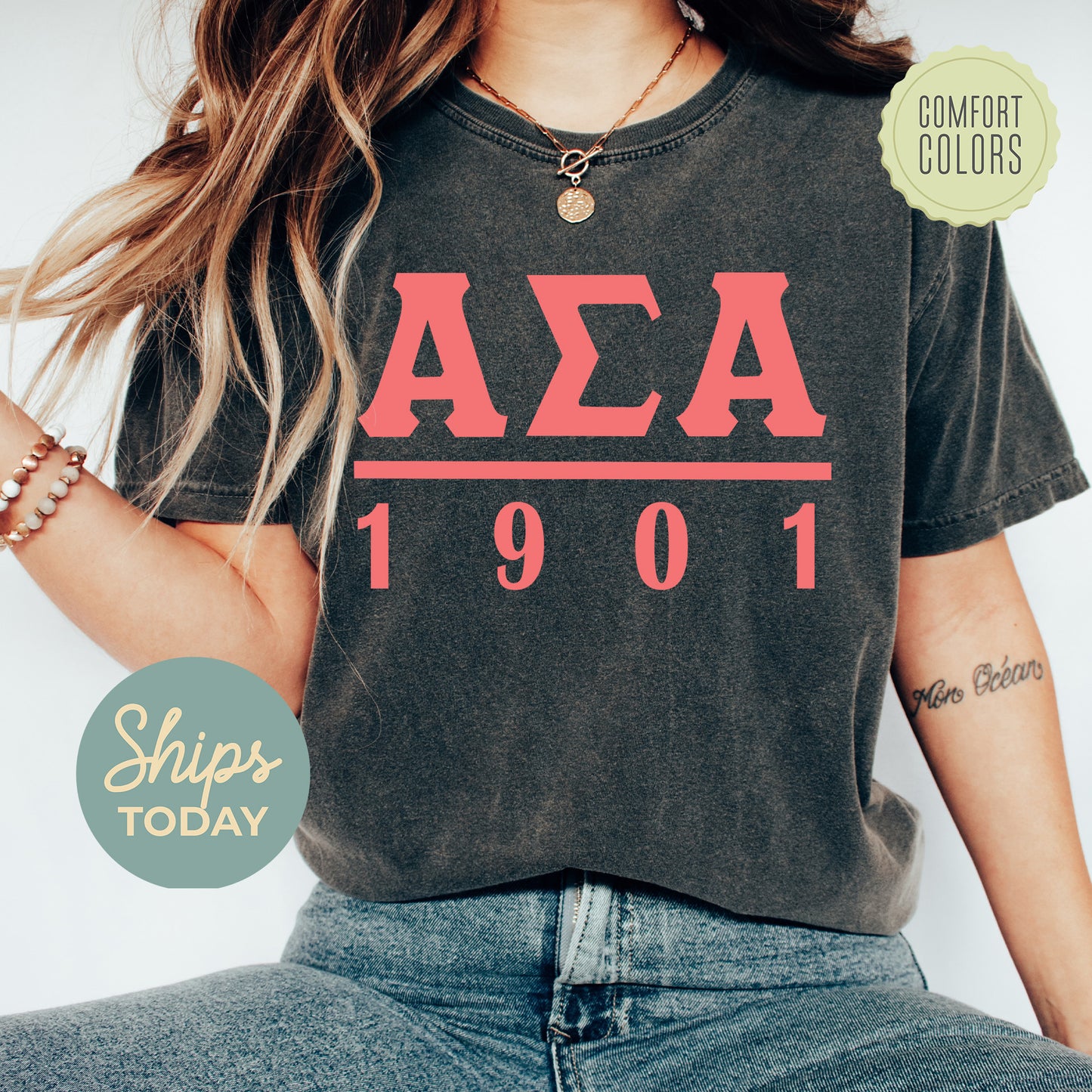 Alpha Sigma Alpha Monochromatic Comfort Colors Sorority T-shirt _ 30849g